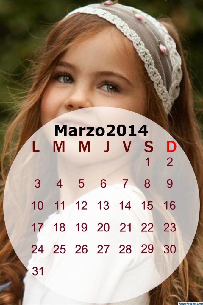 Calendario mensual del mes de marzo 2014